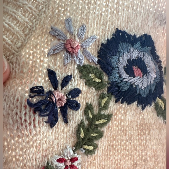 Heirloom Collectables | Vintage Beige Cardigan Colorful Embroidery - Picture 7 of 9